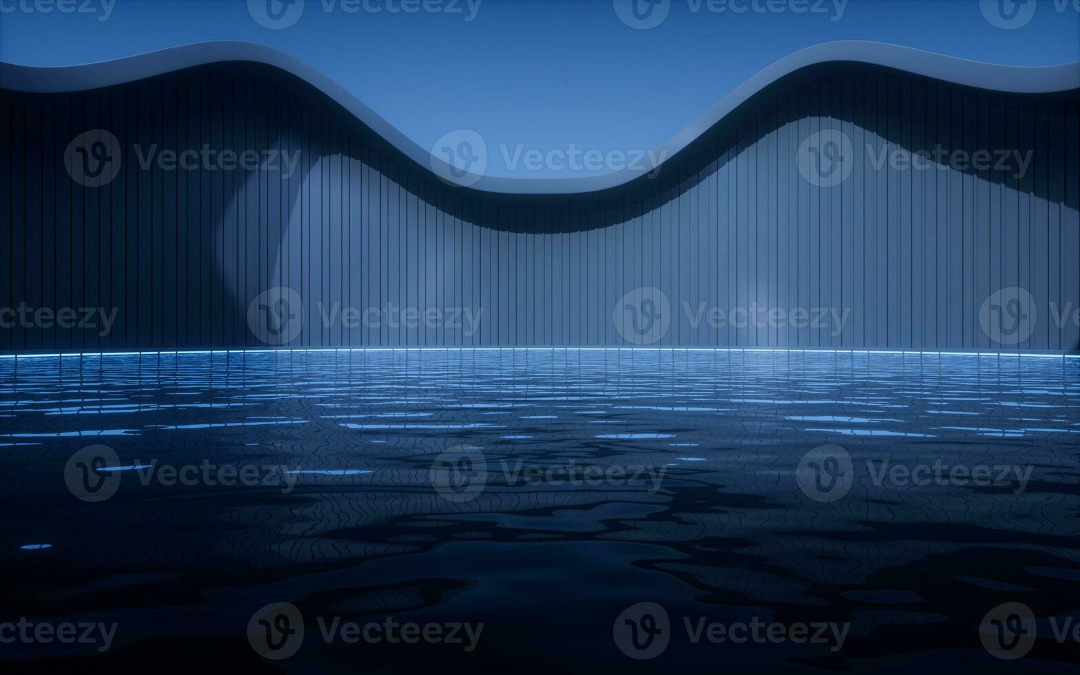 Water surface with building at night, 3d rendering. photo