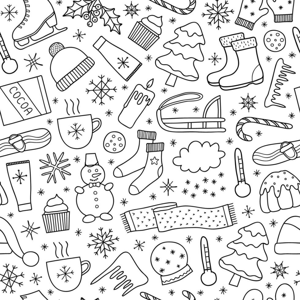 Seamless pattern with winter items. vector