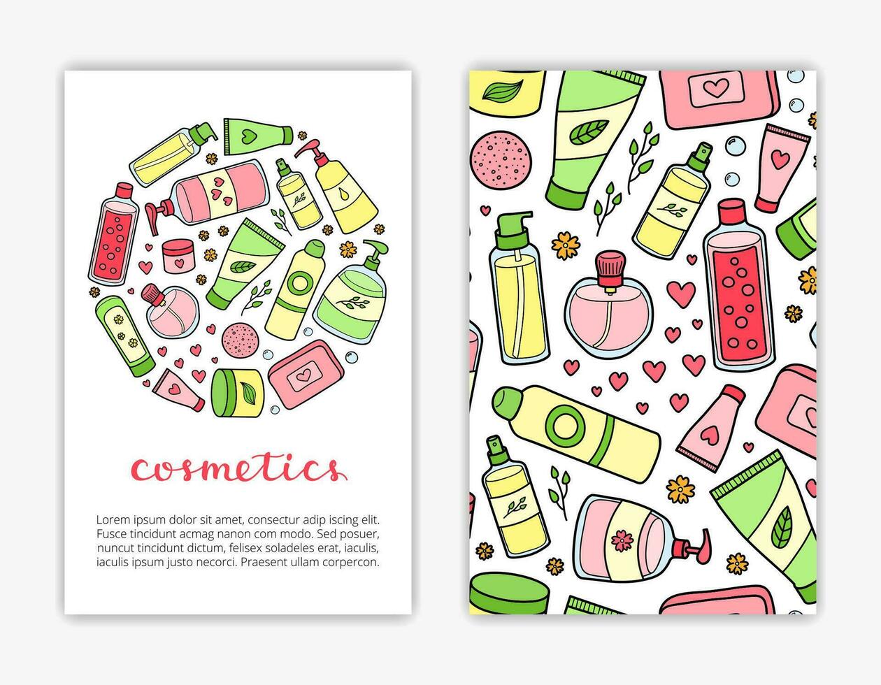 tarjeta plantillas con belleza productos y productos cosméticos. vector