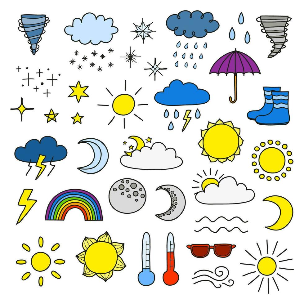 conjunto de garabatear clima iconos vector