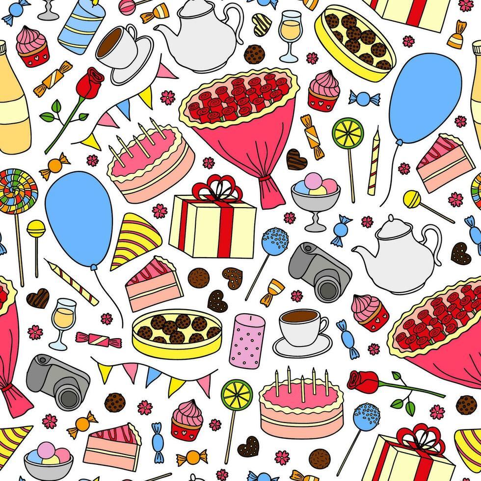 Seamless pattern with hand drawn holiday items. vector