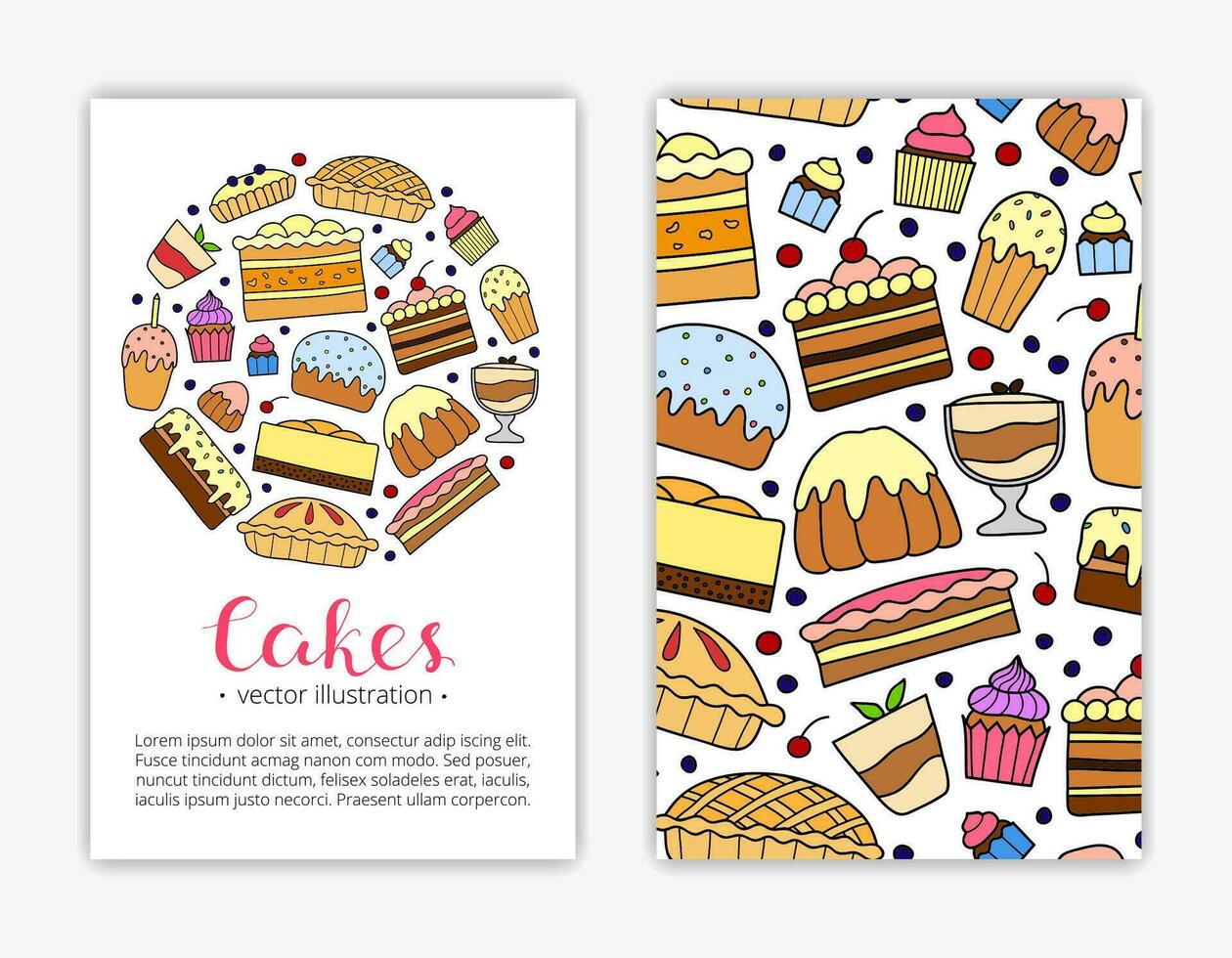 tarjeta plantillas con pasteles, postres y empanadas vector