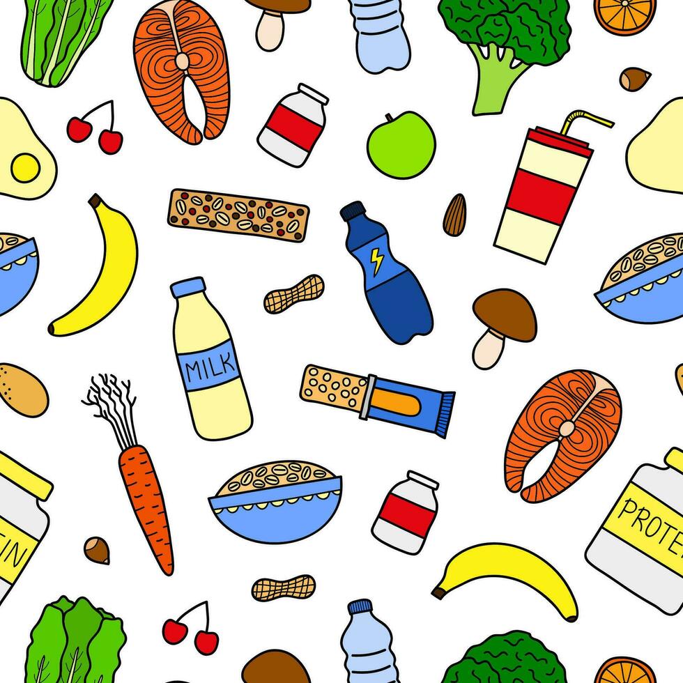 Seamless pattern with sport foods. vector