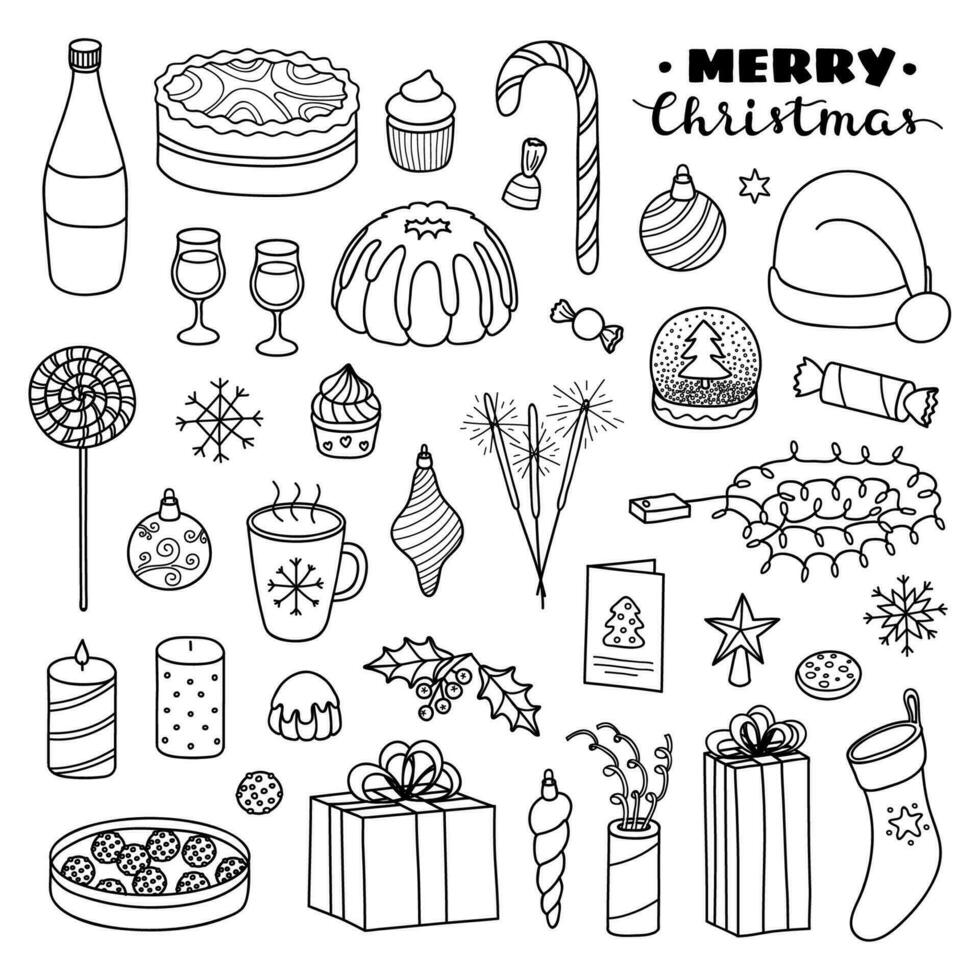 Set of Christmas and New Year hand drawn items. vector