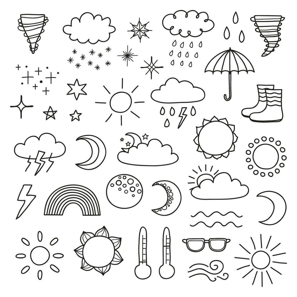 Set of doodle weather icons. vector