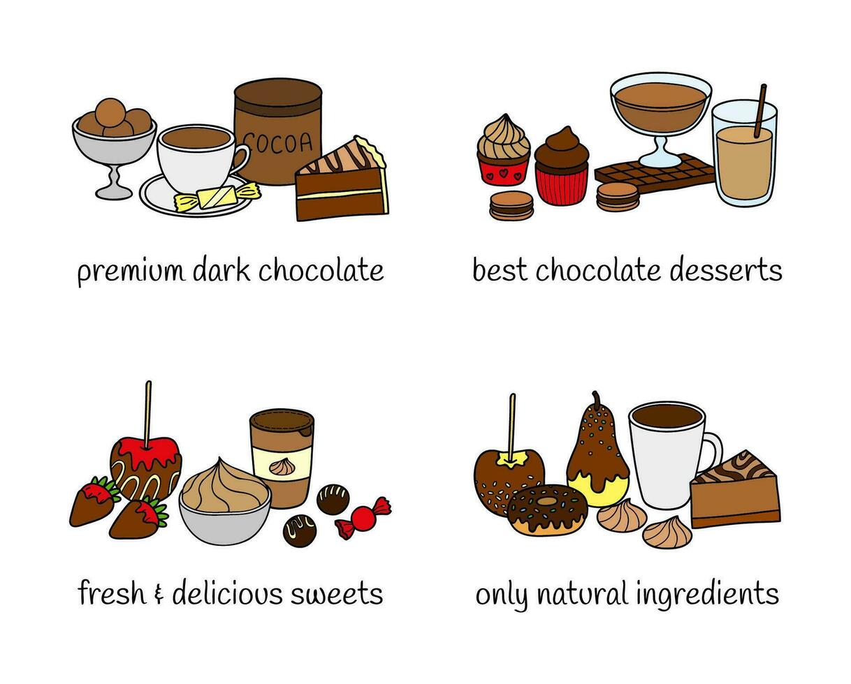 Different groups of desserts and sweets. vector