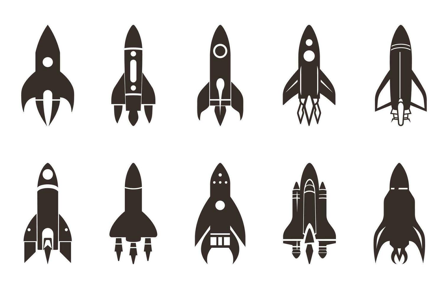 Rocket spaceship Silhouette vector Bundle, Rocket ship Silhouettes vector Set