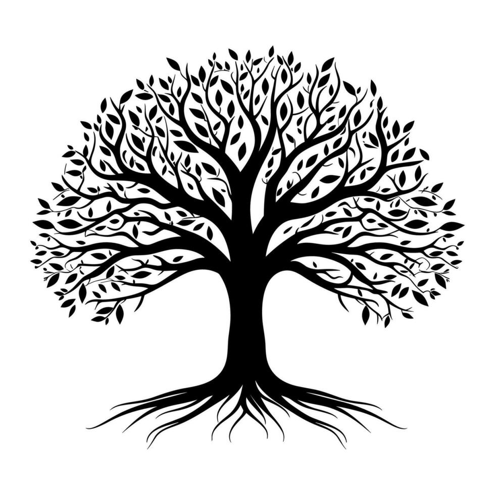 árbol con raíz silueta vector aislado en un blanco fondo, un árbol raíz logotipo silueta