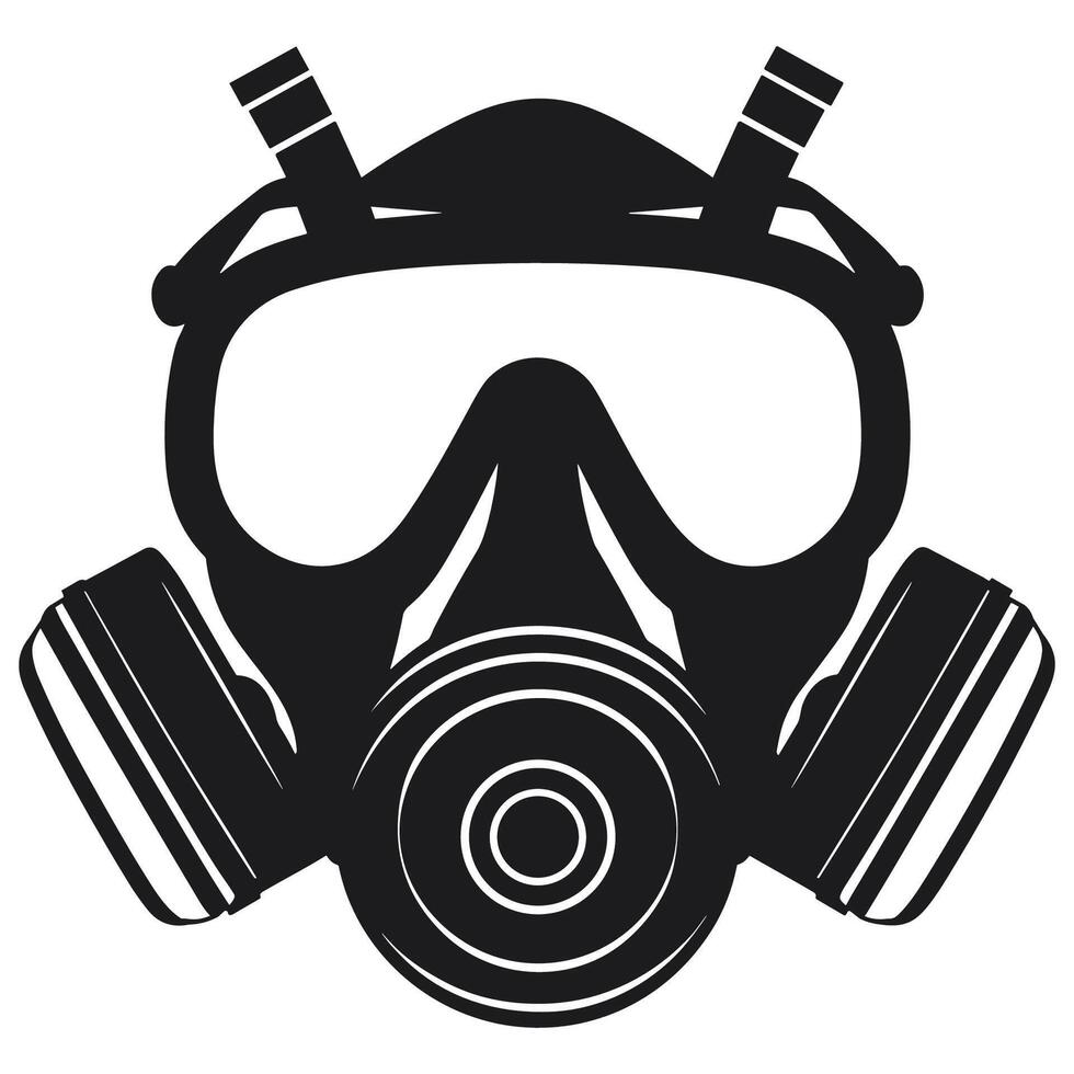 A silhouette of Respirator mask isolated on a white background, A Respirator gas mask vector free