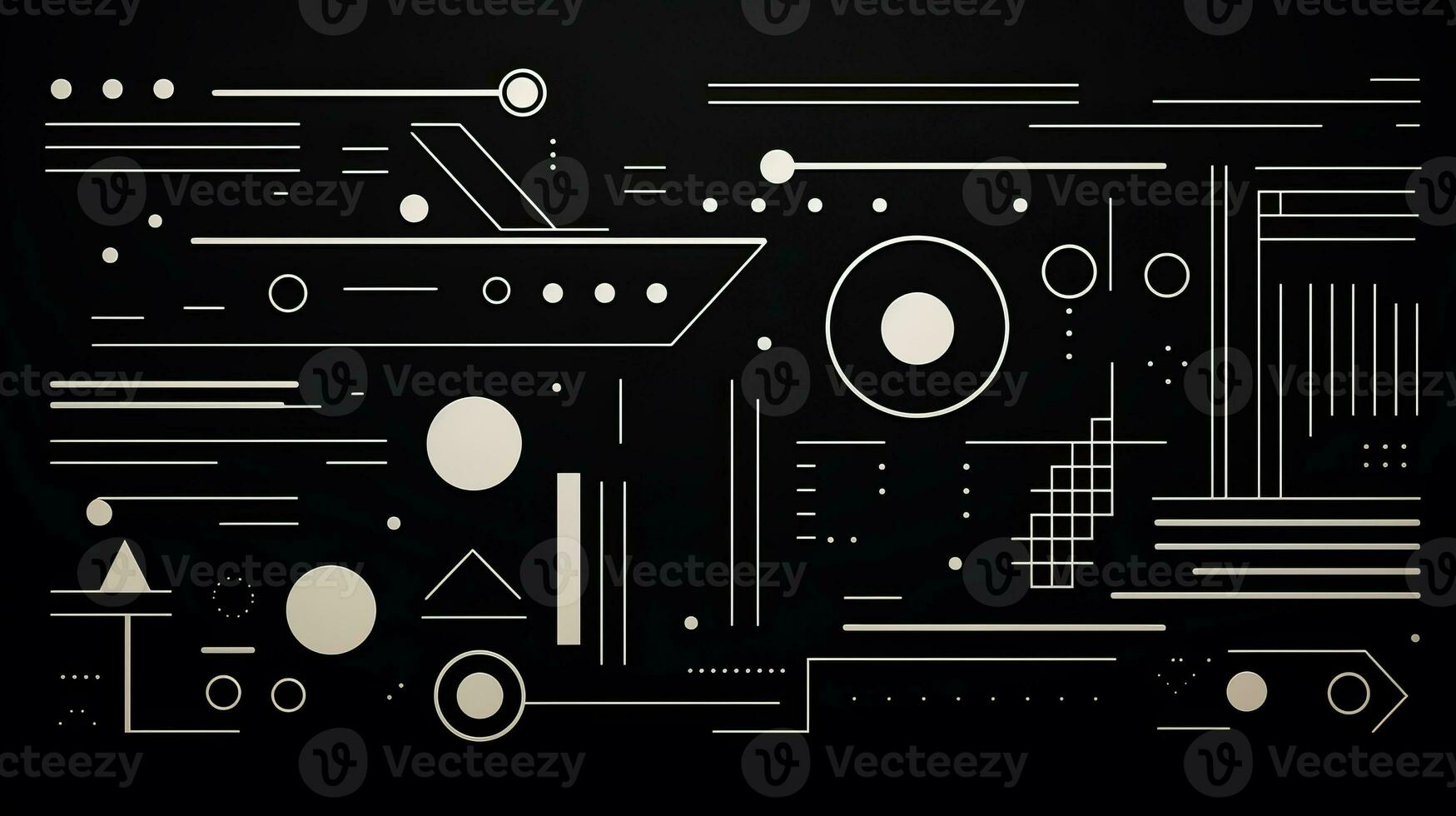 AI generated Abstract geometric background with doodle shapes, lines, circles, dots. Swiss aesthetic photo