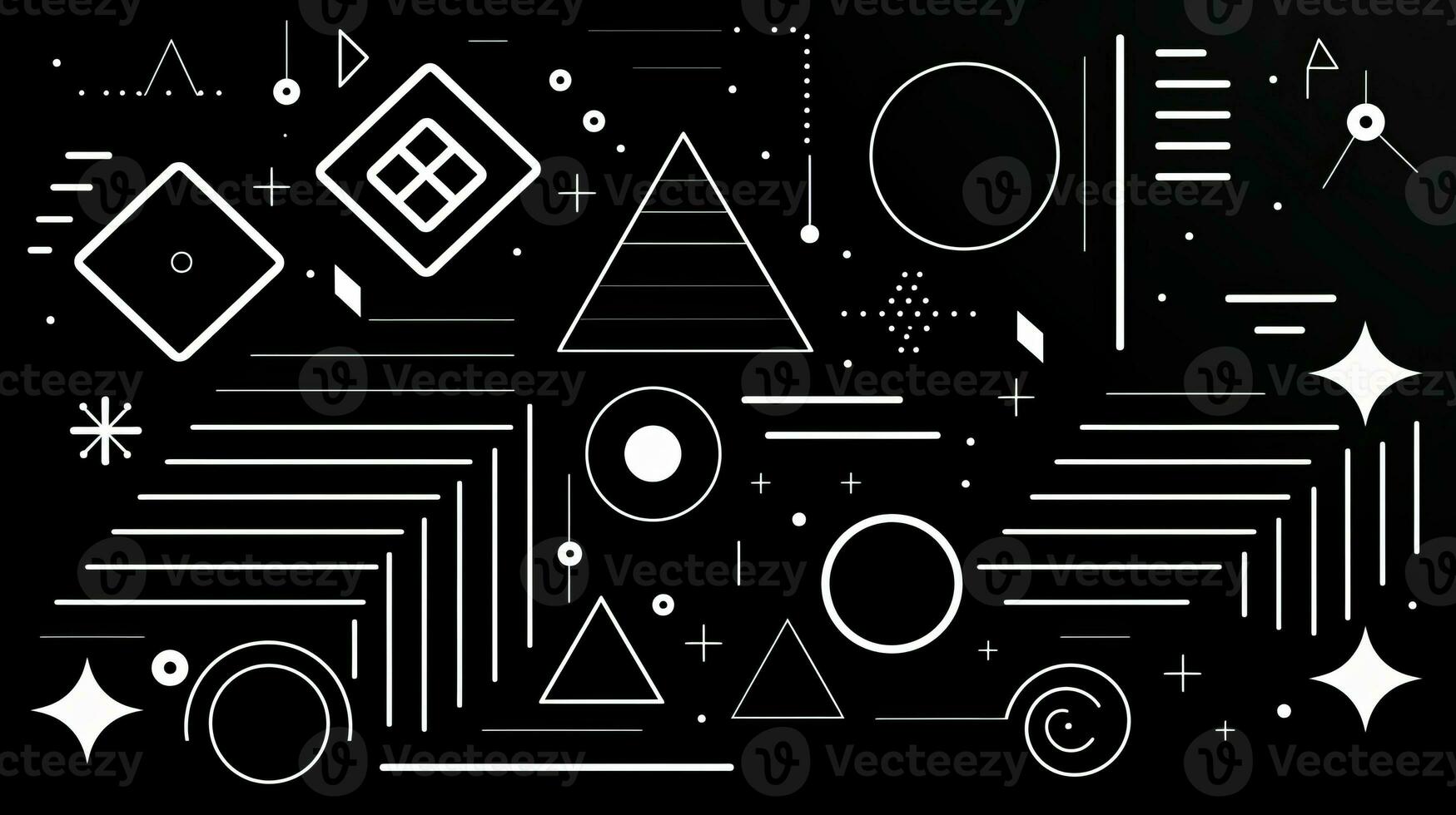 AI generated Abstract geometric background with doodle shapes, lines, circles, dots. Swiss aesthetic photo