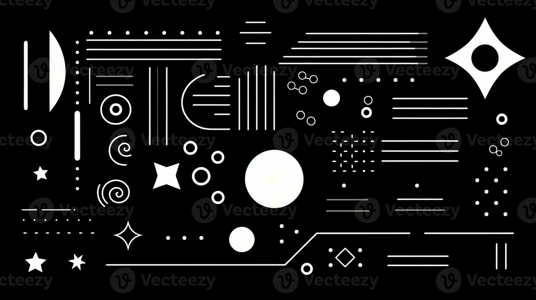 AI generated Abstract geometric background with doodle shapes, lines, circles, dots. Swiss aesthetic photo