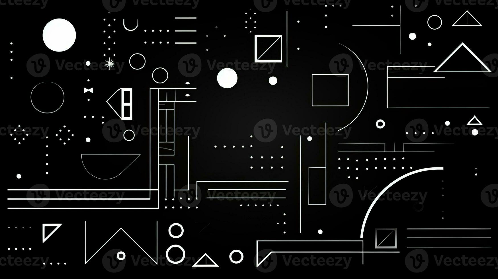 ai generado resumen geométrico antecedentes con garabatear formas, líneas, círculos, puntos suizo estético foto