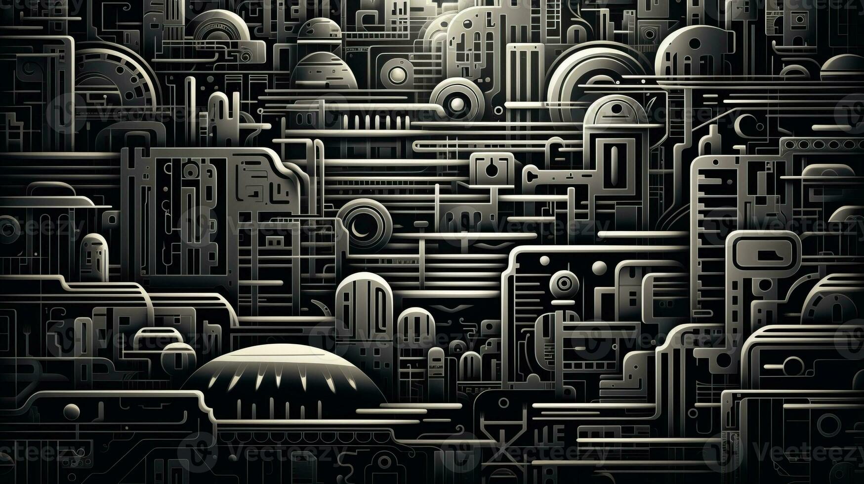 AI generated Abstract futuristic houses on black background. Surrealist style photo
