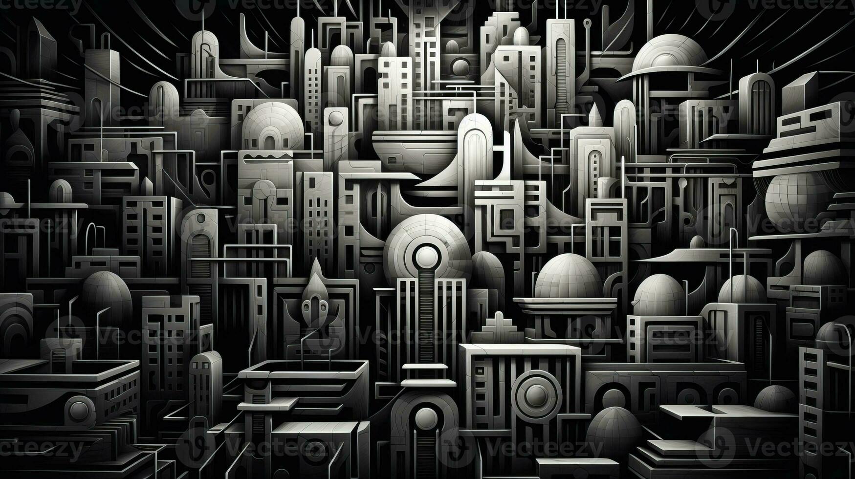 AI generated Abstract futuristic houses on black background. Surrealist style photo