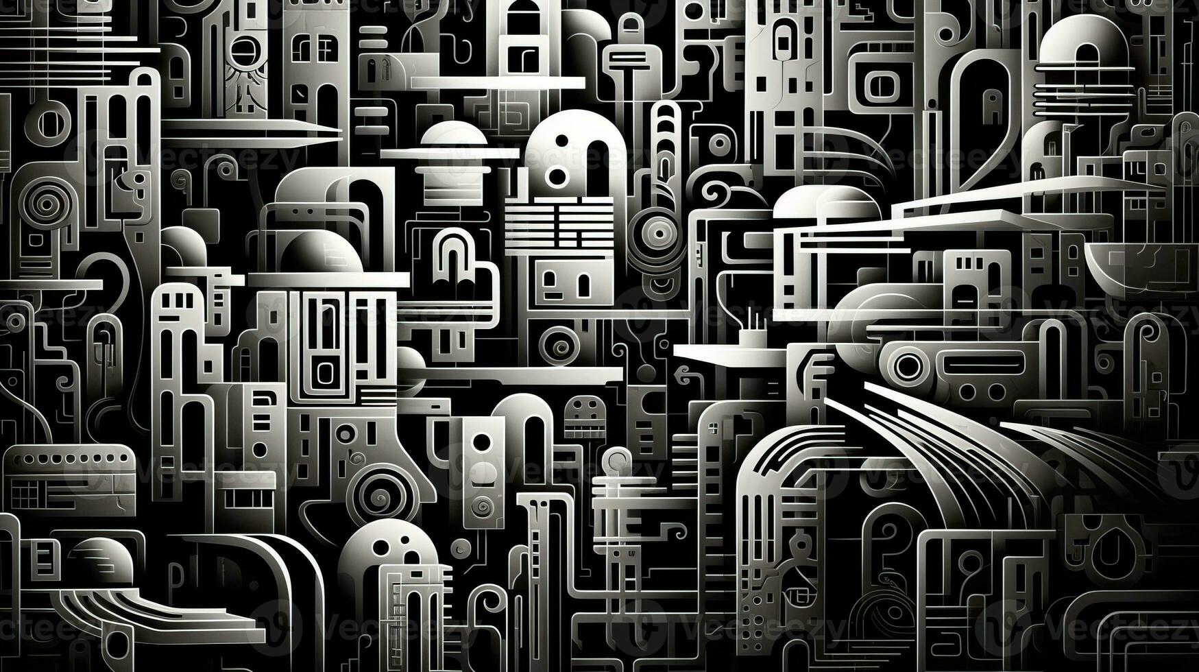 AI generated Abstract futuristic houses on black background. Surrealist style photo