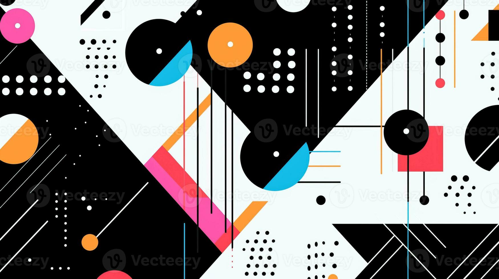AI generated Abstract background with geometric shapes, lines, circles, dots. Memphis style. Swiss aesthetic photo
