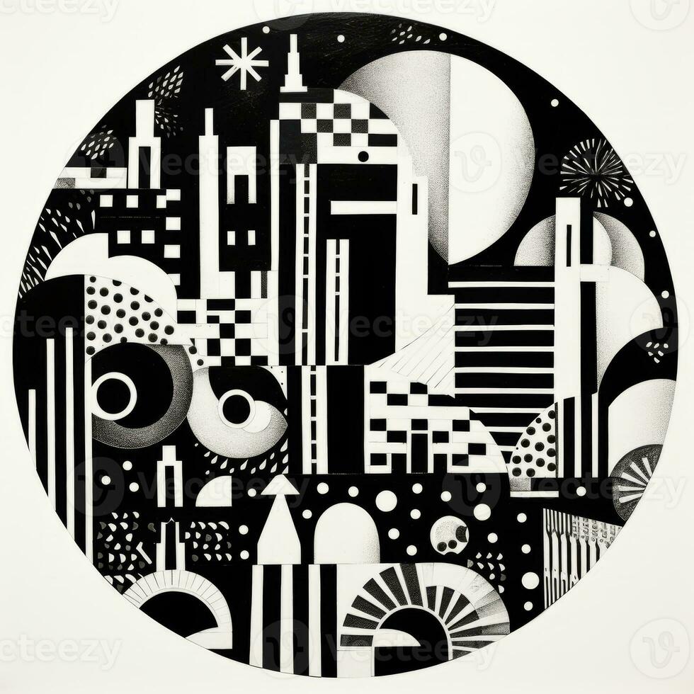 AI generated Abstract geometric composition on white background. Neo Folk aesthetics photo