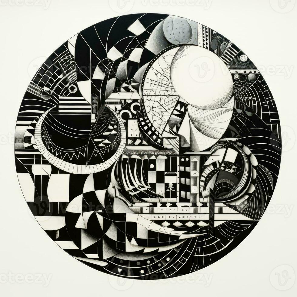 AI generated Abstract geometric composition on white background. Neo Folk aesthetics photo