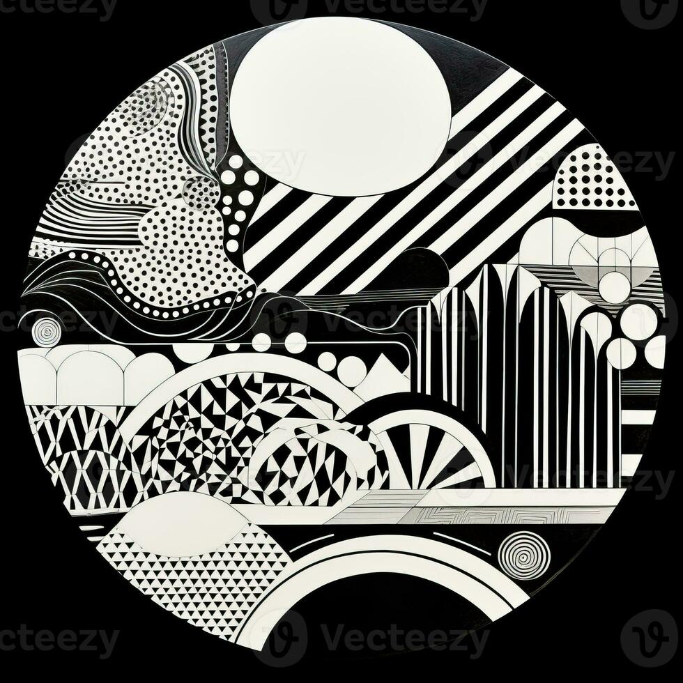 AI generated Abstract geometric composition on black background. Neo Folk aesthetics. Surrealist style photo