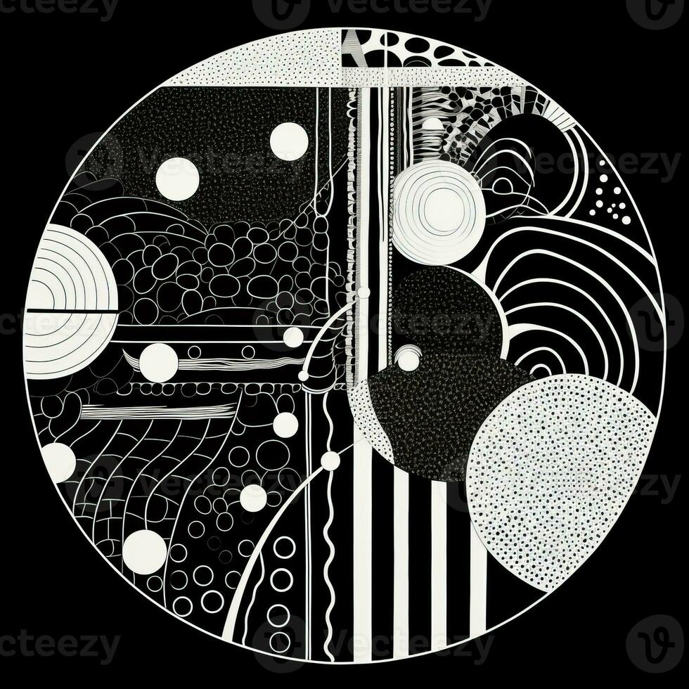 AI generated Abstract geometric composition on black background. Neo Folk aesthetics. Surrealist style photo