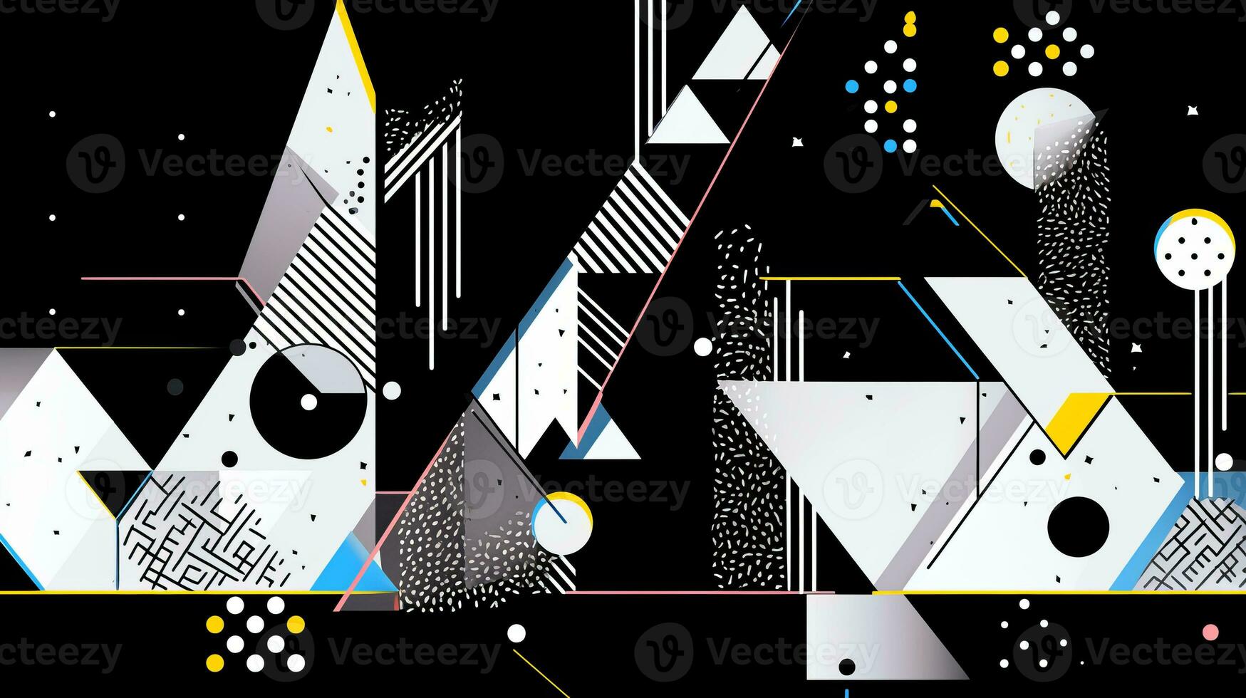 AI generated Abstract background with geometric shapes, lines, circles, dots. Memphis style. Swiss aesthetic photo