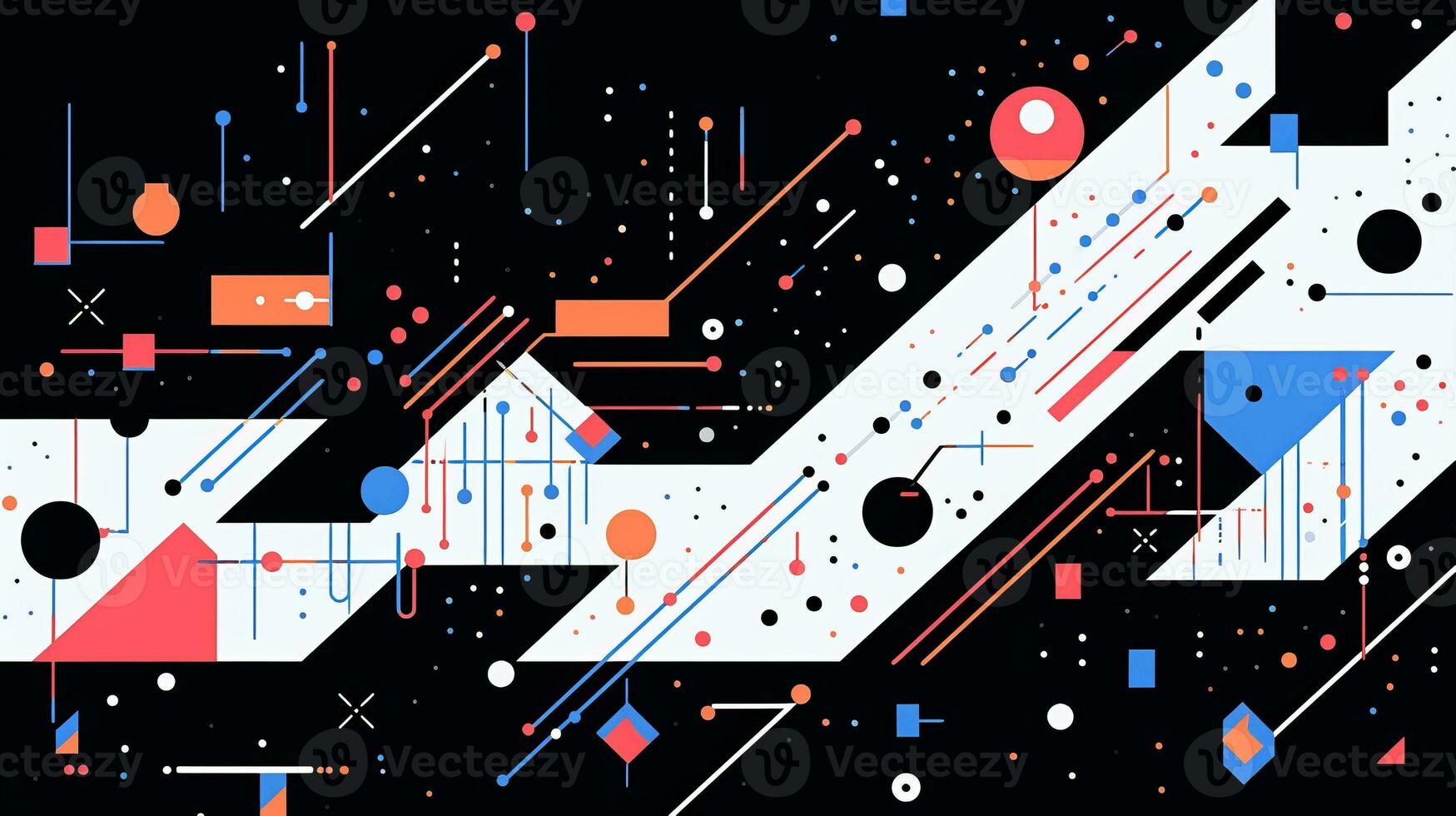 AI generated Colorful abstract background with geometric shapes, lines, circles, dots. Memphis style photo