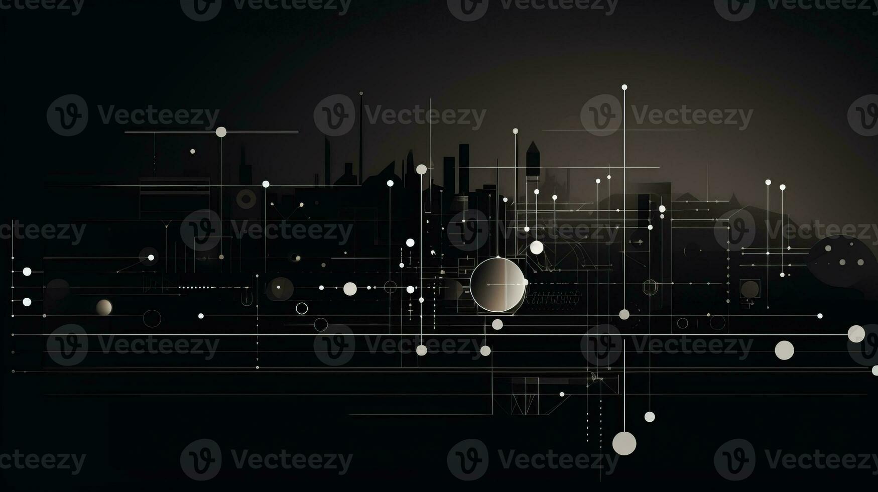 AI generated Abstract background with geometric shapes, lines, circles, dots. Bauhaus style. Network concept photo