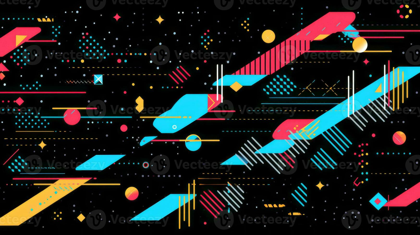 AI generated Colorful abstract background with geometric shapes, lines, circles, dots. Memphis style photo