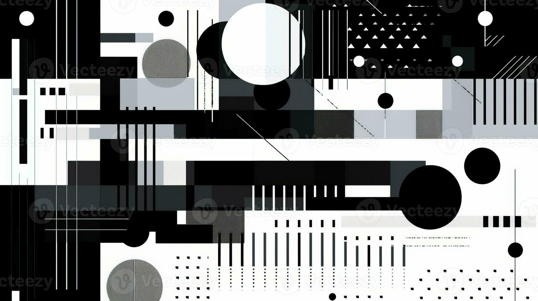 AI generated Abstract background with geometric shapes, lines, circles, dots. Memphis style. Swiss aesthetic photo