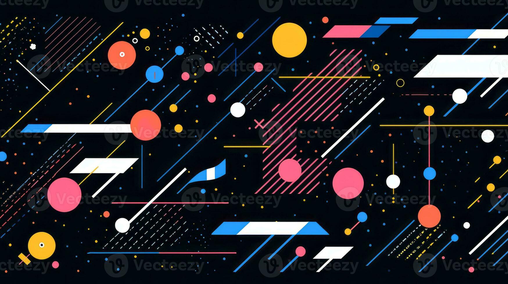 AI generated Colorful abstract background with geometric shapes, lines, circles, dots. Memphis style photo