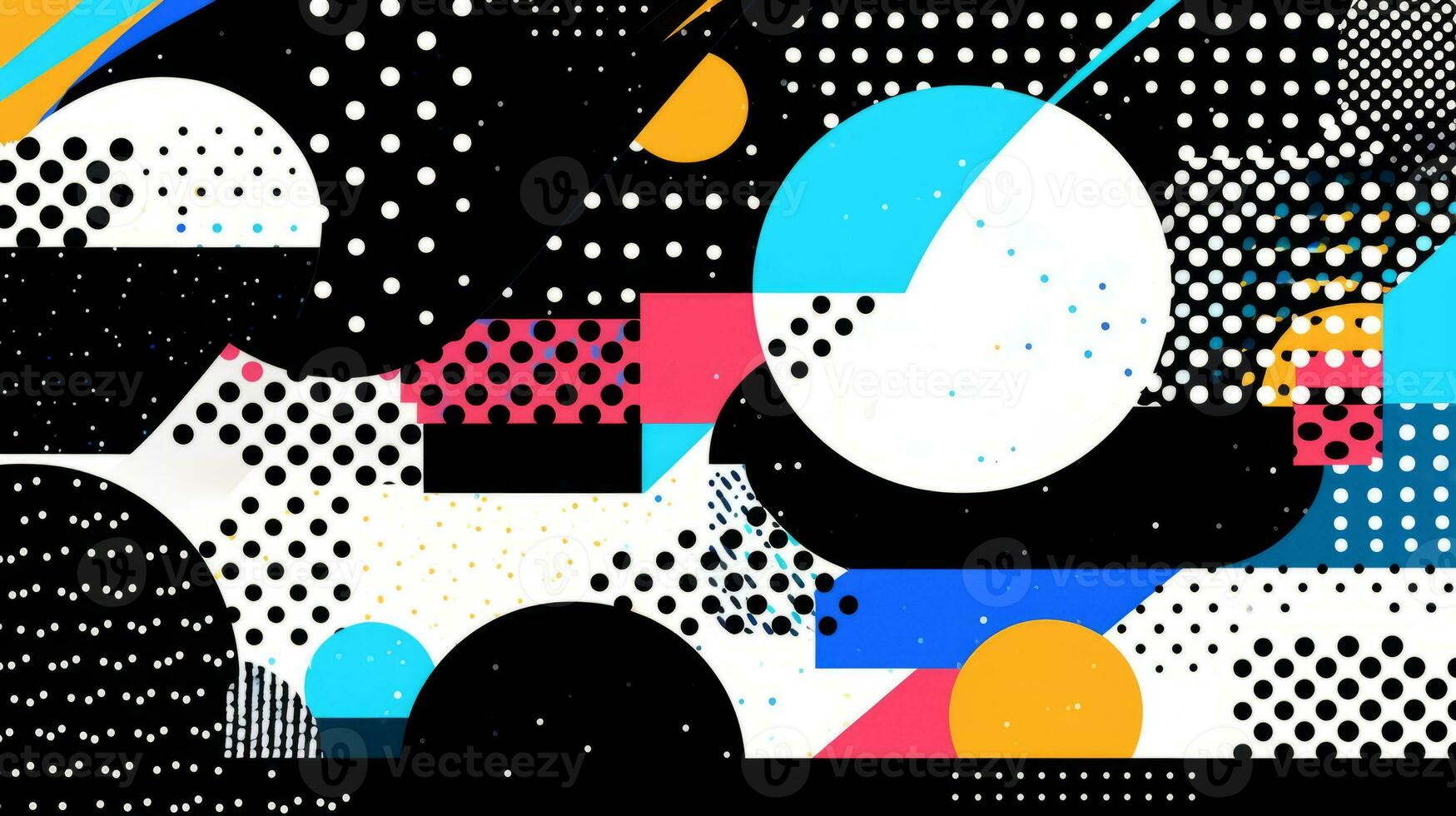 AI generated Abstract background with geometric shapes, lines, circles, dots. Memphis style. Swiss aesthetic photo
