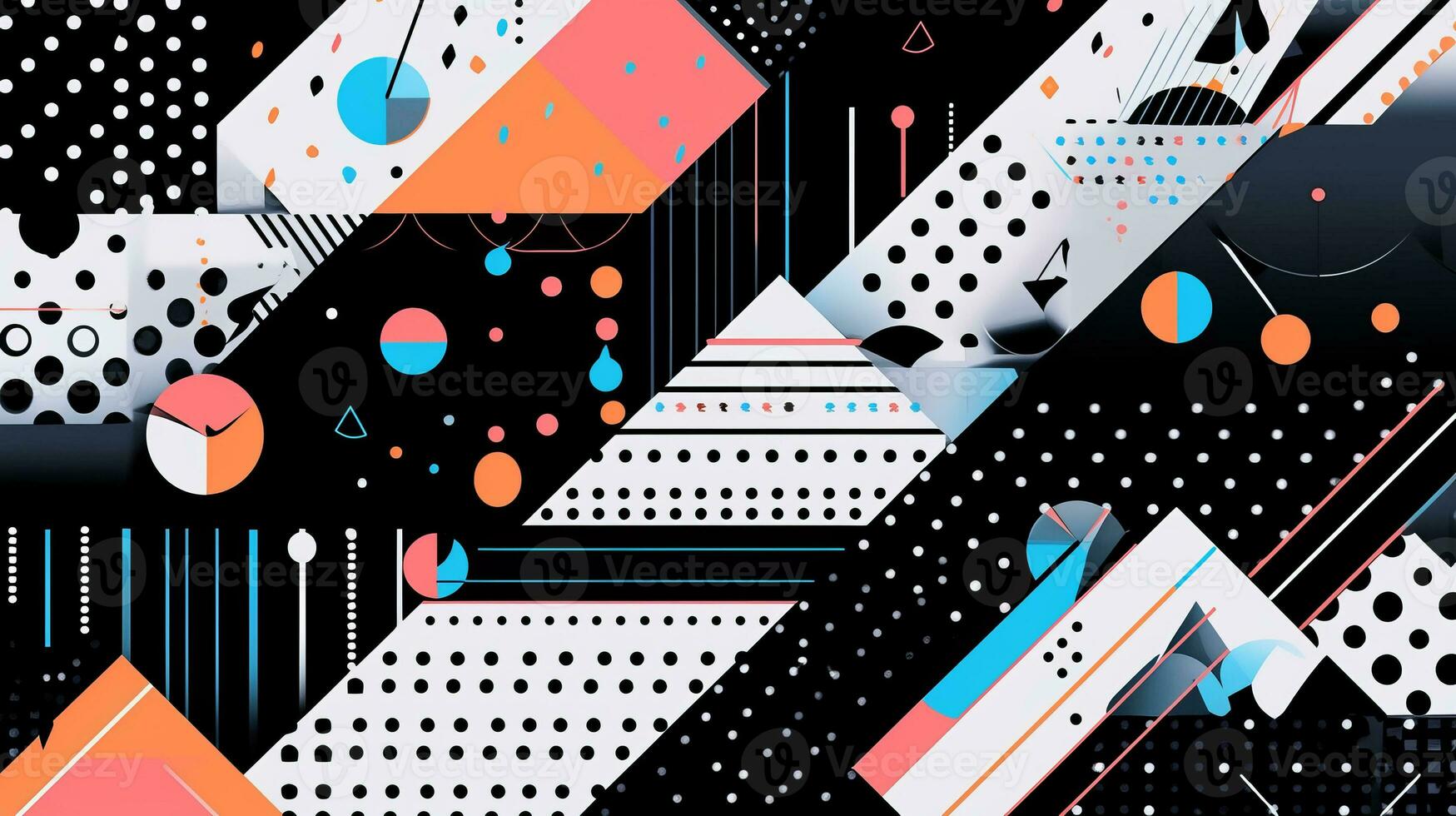 AI generated Abstract background with geometric shapes, lines, circles, dots. Memphis style. Swiss aesthetic photo