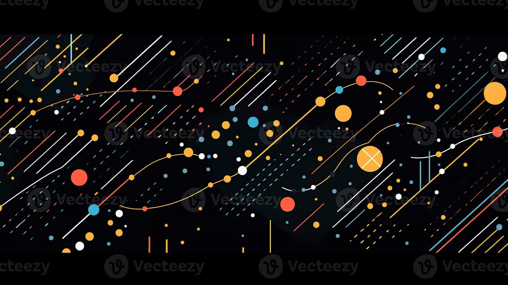 AI generated Colorful abstract background with geometric shapes, lines, circles, dots. Memphis style photo