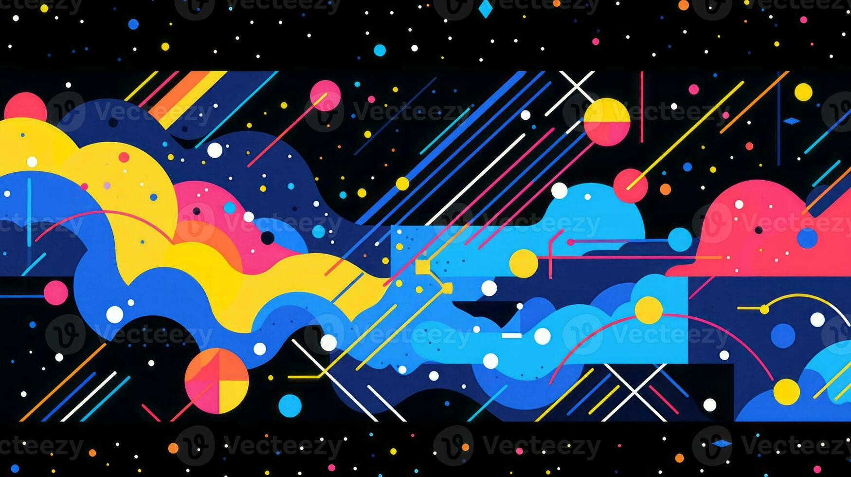 AI generated Colorful abstract background with geometric shapes, lines, circles, dots. Memphis style photo