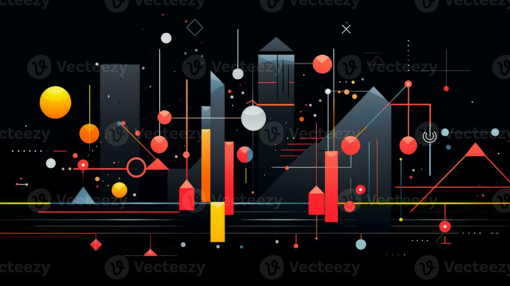 AI generated Colorful abstract background with geometric shapes, lines, circles, dots. Memphis style photo