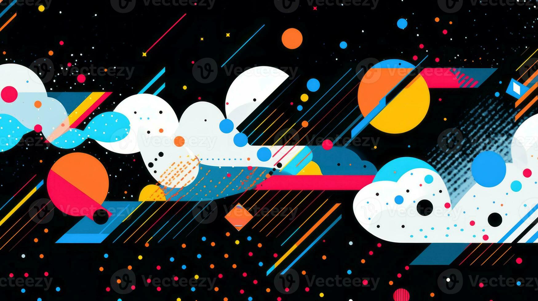 AI generated Colorful abstract background with geometric shapes, lines, circles, dots. Memphis style photo