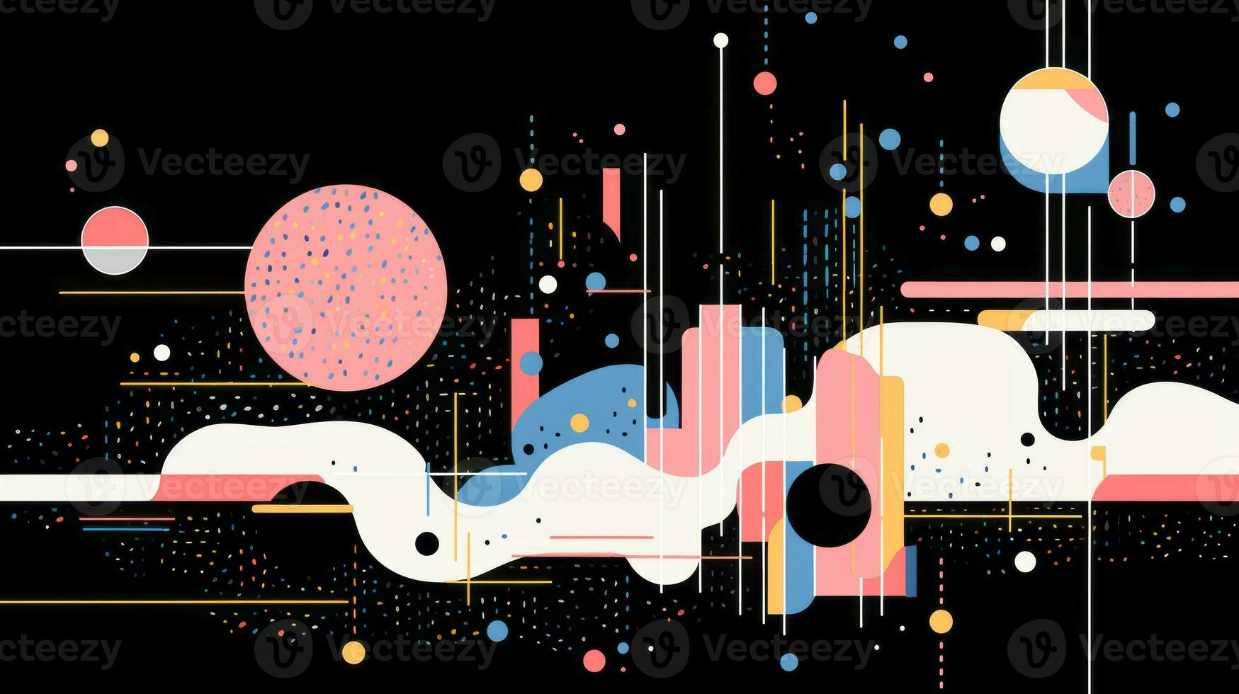 AI generated Colorful abstract background with geometric shapes, lines, circles, dots. Memphis style photo