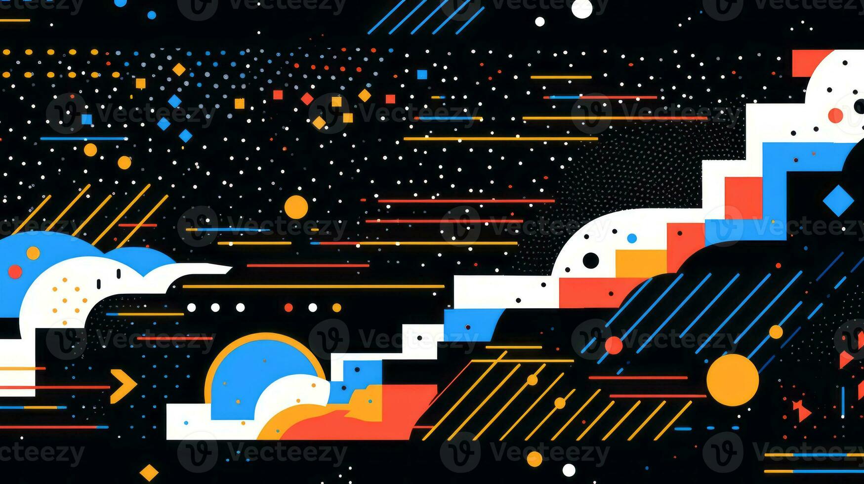 AI generated Colorful abstract background with geometric shapes, lines, circles, dots. Memphis style photo