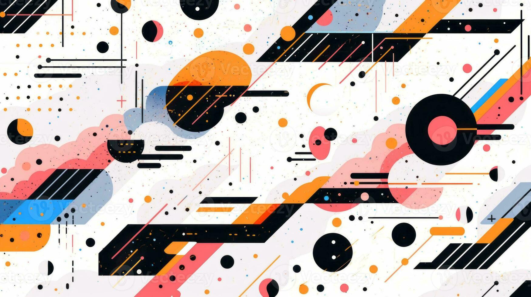 AI generated Colorful abstract background with geometric shapes, lines, circles, dots. Memphis style photo