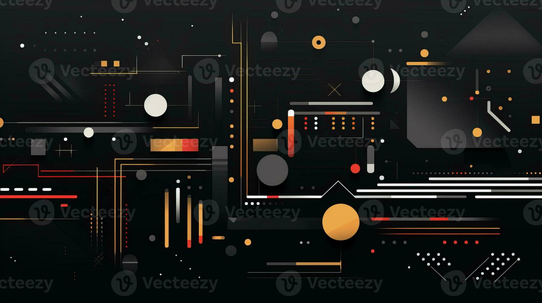 AI generated Colorful abstract background with geometric shapes, lines, circles, dots. Memphis style photo