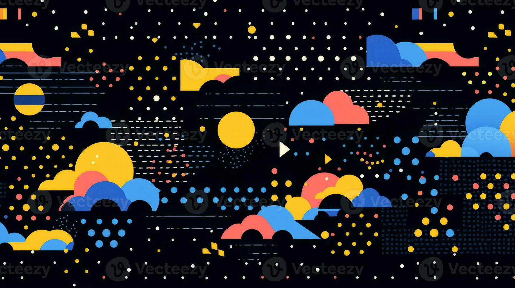 AI generated Colorful abstract background with geometric shapes, lines, circles, dots. Memphis style photo