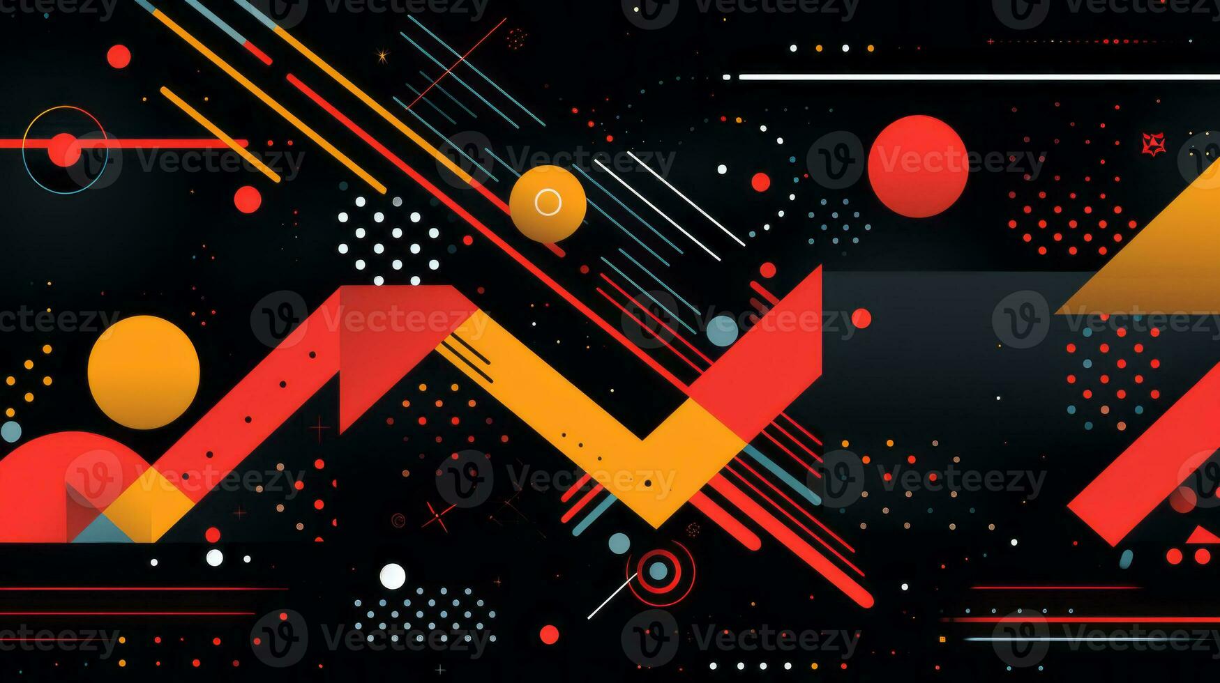 AI generated Colorful abstract background with geometric shapes, lines, circles, dots. Memphis style photo