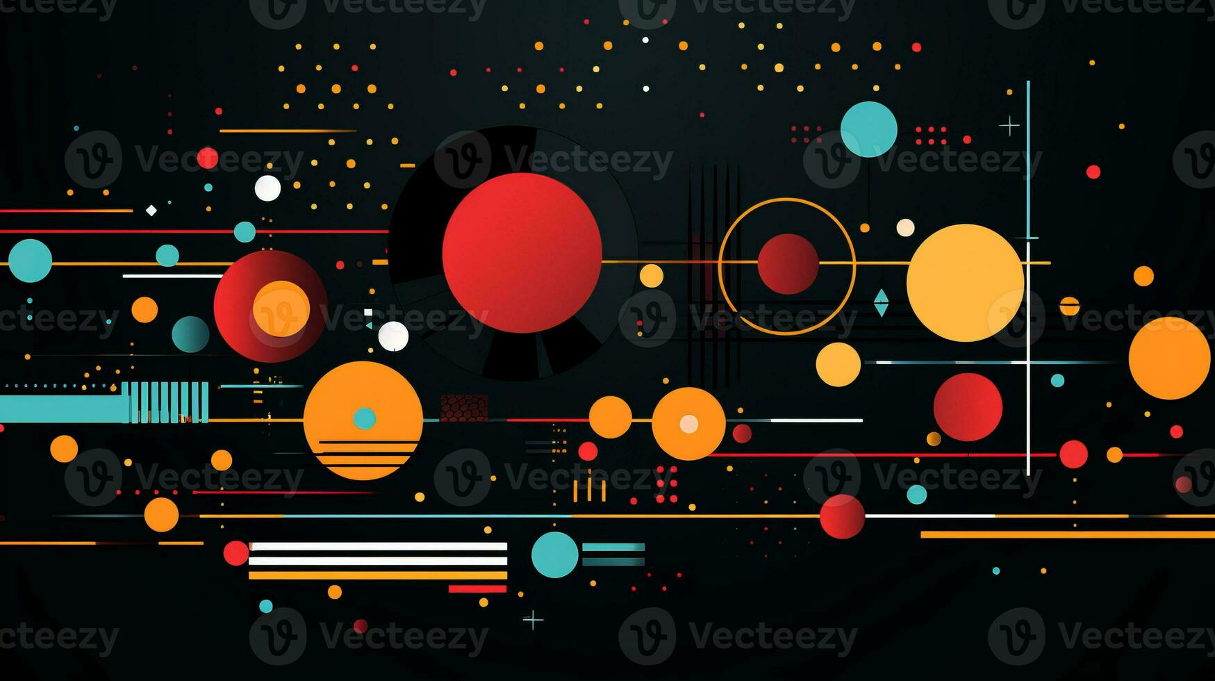 AI generated Colorful abstract background with geometric shapes, lines, circles, dots. Memphis style photo