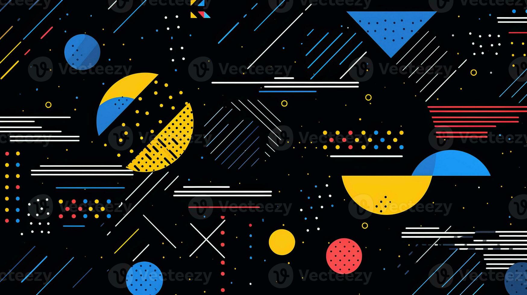 AI generated Colorful abstract background with geometric shapes, lines, circles, dots. Memphis style photo