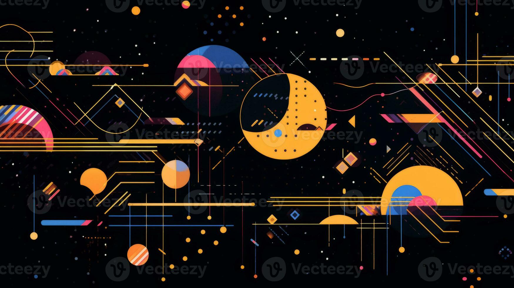 ai generado vistoso resumen antecedentes con geométrico formas, líneas, círculos, puntos memphis estilo foto