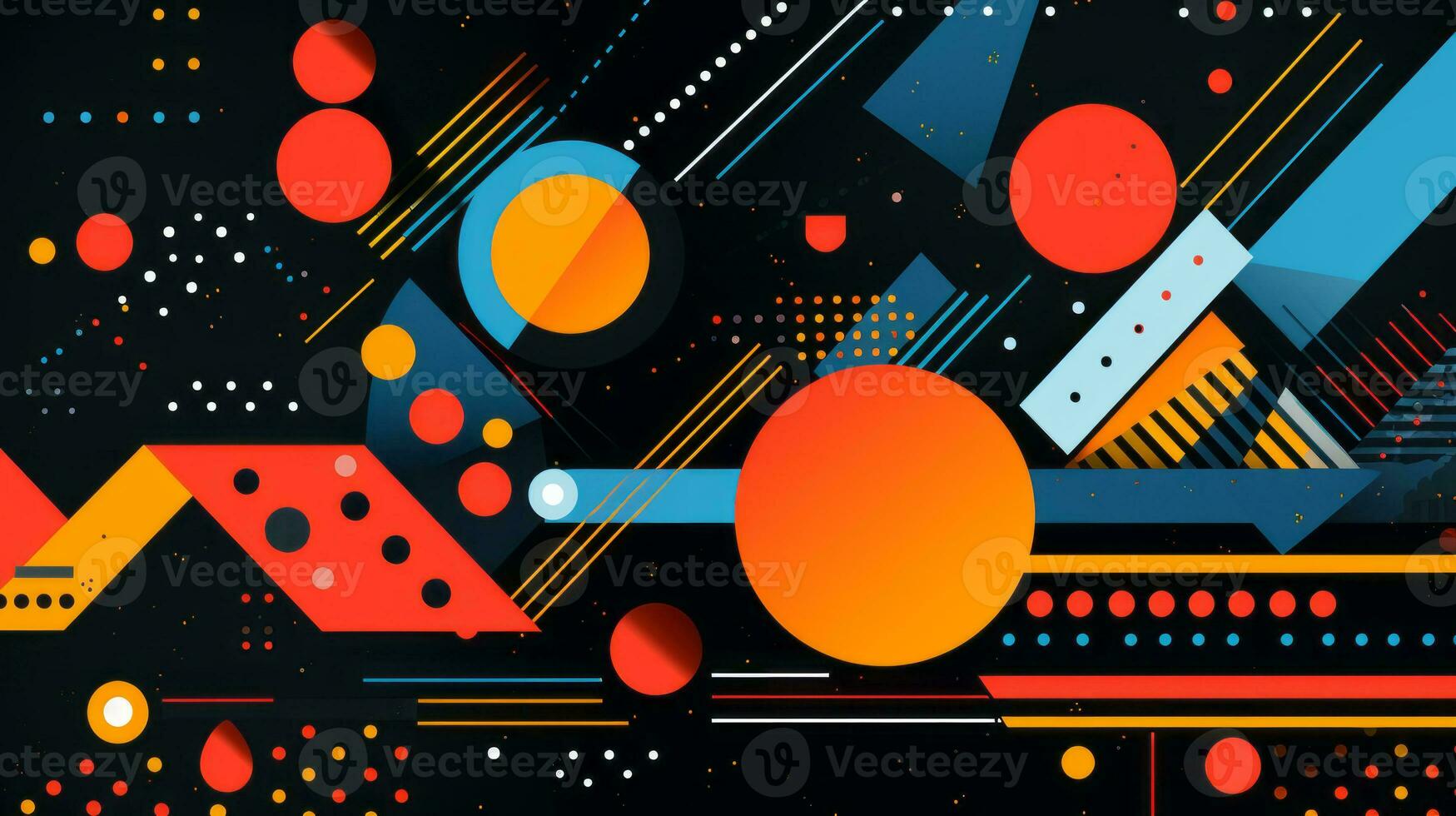 AI generated Colorful abstract background with geometric shapes, lines, circles, dots. Memphis style photo