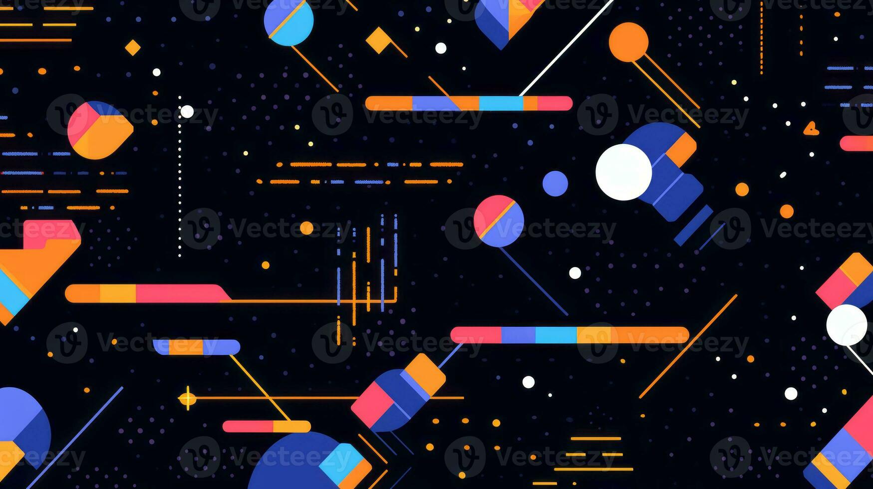 AI generated Colorful abstract background with geometric shapes, lines, circles, dots. Memphis style photo