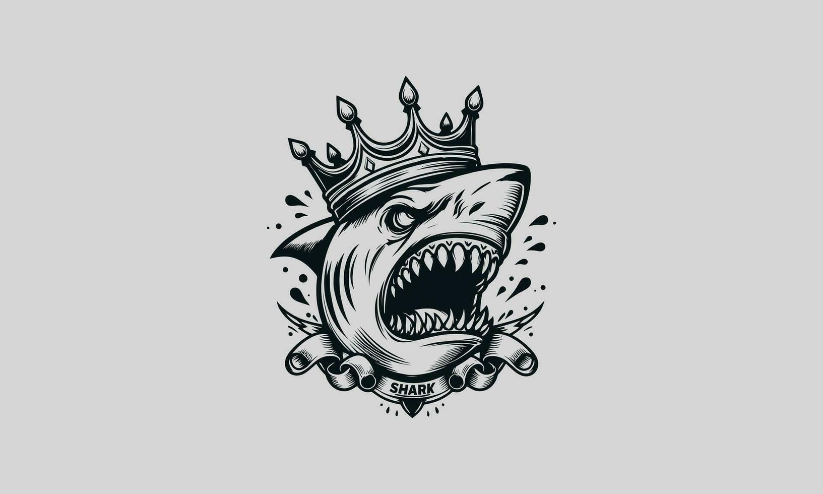 head shark wearing crown vector outline design