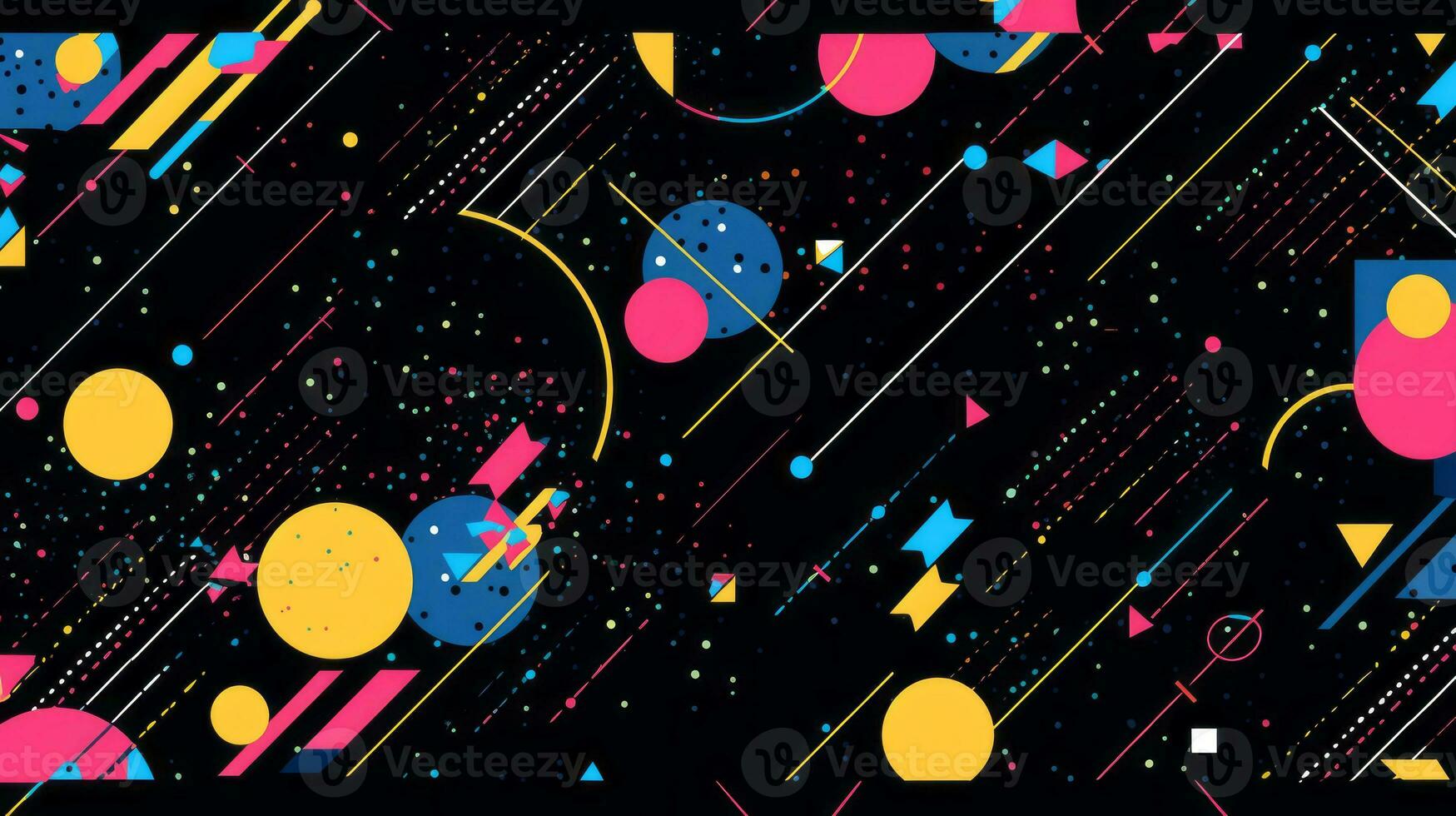 AI generated Colorful abstract background with geometric shapes, lines, circles, dots. Memphis style photo